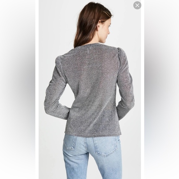NWOT Rebecca Taylor Metallic Silver ruched 3/4 puff sleeves Blouse sz XS - Picture 8 of 13